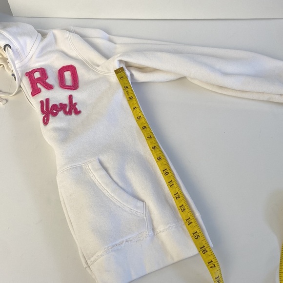 2/$25White casual comfy Aeropostale zip up waffle lined hooded sweater sz medium - Picture 5 of 11
